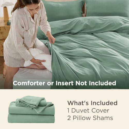 Bedsure Prewashed Duvet Cover King, Cotton-Like Bedding Set, Sage Green
