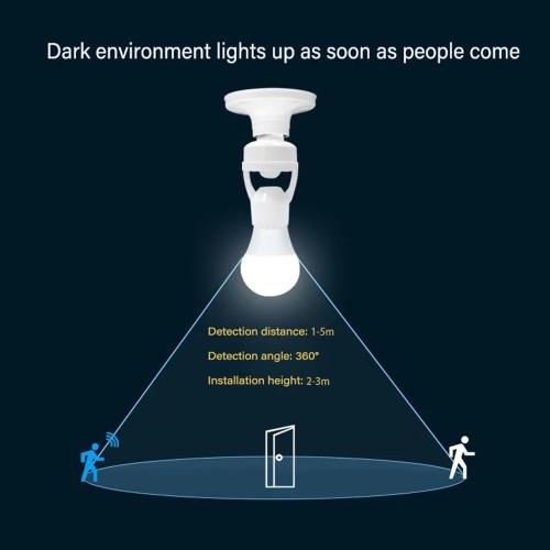 E26/E27 Motion Sensor Light Socket Adapter – Smart Screw-in Bulb Holder with PIR Motion Detection, Automatic On/Off for Garage, Storage Room, Basement & Closet