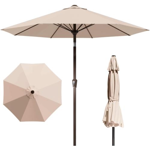9FT Patio Umbrella with Fiberglass Ribs, Outdoor Market Table Umbrella with Crank and Tilt, UV Resistant Waterproof Canopy for Patio, Garden, Deck, Pool, Beige
