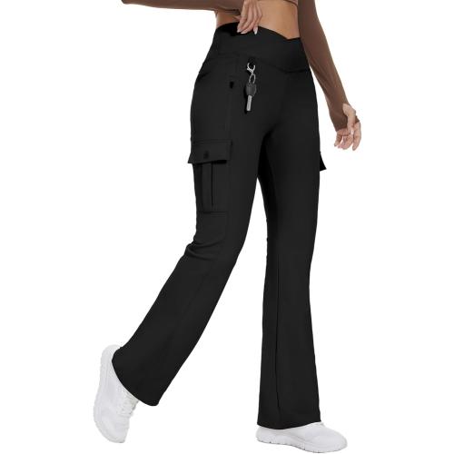 Flare Leggings for Women Yoga Crossover High Waist Pants with Tummy Control Workout Cargo with 5 Pockets Bootcut Leggings