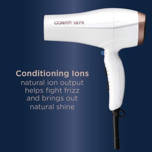 Conair Double Ceramic 1875W Hair Dryer, 3 Heat/ 2 Speed Blow Dryer, Powerful and Fast Drying, Includes Concentrator, Cool Shot Button, Removable Filter, White, Travel hair dryer