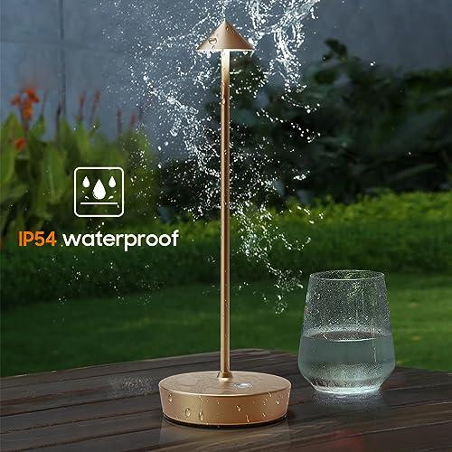 Set of 2 Rechargeable Cordless Table Lamp,6000mAh LED Battery Operated Desk Lamp Touch 3 Color Dimming Portable Outdoor Waterproof Table Light for Patio/Restaurant/Dining/Home (Bronze)