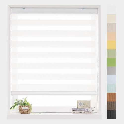 Foiresoft Standard Zebra Roller Blinds [W 36 x H 64inch, White, Basic], Light Filtering Dual Layer Window Shades, 13 Colors, Customizable Options