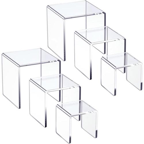 HIIMIEI Clear Acrylic Display Risers 2 Sets, 3-Tier Risers Stands Showcase for Amiibo Funko Pop Figures, Dessert, Jewelry-3x4x5