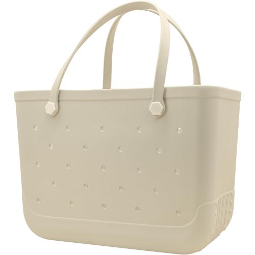 X-Large Waterproof Sandproof Rubber Beach Tote Bag with Zipper Pocket and Phone Kickstand Cup