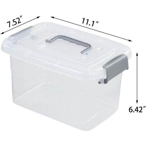 6-Pack Home Storage Bins, Plastic Container, Latching Box with Handle (Grey handle)