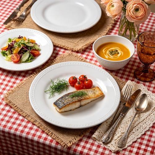 11inch Basic White Melamine Plastic Beaded Dinner Plate Set of 6, BPA Free, Chip & Break Resistant, Lightweight, Great for Dining, Weddings & Everyday Meals