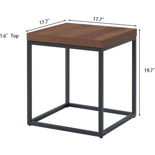 CENSI Modern Square End Table, 18 Walnut Side Table for Living Room, Extra Thick 1.6 Wood Top & Metal Frame, Sturdy Industrial Nightstand Accent Furniture(Dark Walnut)