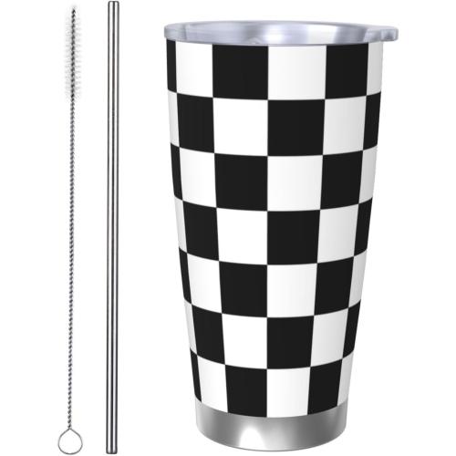 Checkered Tumbler 20oz Plaid Stainless Steel Vacuum Insulated Tumblers with Lid and Straw Travel Coffee Mug Tea Wine Cups Water Bottle Gifts for Women