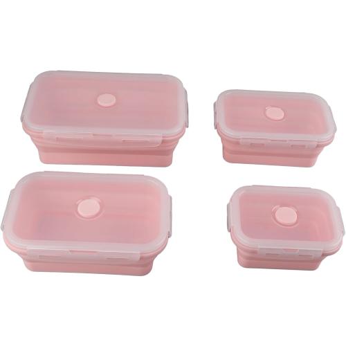 ZJchao Food Storage Containers, 4pcs Silicone Food Storage Containers Portable Lunch Box Silicone Storage Containers for Men Women (Roseate)