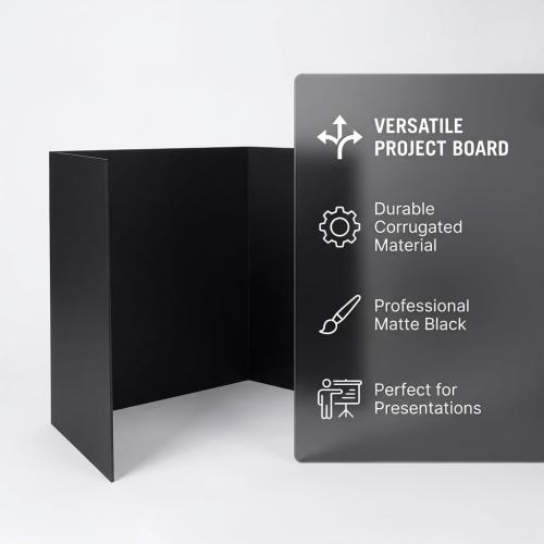 Trifold Poster Board, 24 x 16, Corrugated Project Boards for Science Fairs, School Projects, Event Displays, and Business Presentations, 3-Pack, Black