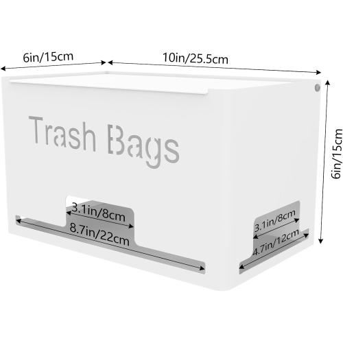 Size Large Trash Bag Holder Dispenser, Metal Garbage Bag Dispenser Roll Holder, Kitchen Trash Storage Organizer for Under Sink, Wall Mounted or Countertop, White