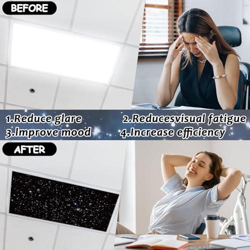 8 Pcs Fluorescent Light Covers with 80 Magnets Decorative for Classroom Ceiling Light 4 x 2 Feet Magnetic Light Covers Filter Easy Install for Office Hospitals & Home Drop Ceiling Supplies (Star)