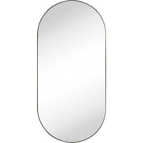 Oil Rubbed Bronze Oval Recessed Bathroom Medicine Cabinet with Mirror Stainless Steel Metal Framed Oblong Pill Shaped Bathroom Cabinet with Mirror 16x33''