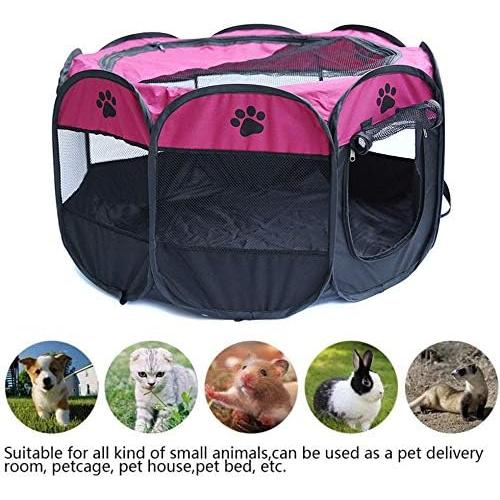 Portable Pet Playpen, Foldable Dog Playpens, Indoor/Outdoor Pet Exercise Kennel Tent Mesh Shade Cover Travel Dog Play Tent for Puppies/Dogs/Cats/Rabbits (M:35*35*24, Rose)