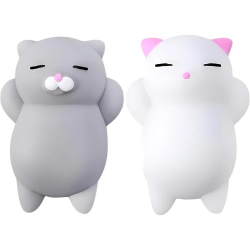 Nutty Toys Squishy Cat Set - 2 Soft Silicone Kawaii Kitties, Top Stress Relief Toy 2026 Unique Gifts for Teens Kids Women Men Adults Best Teenage Girls Teen Boy Tween Valentines Day, Easter Gift Idea