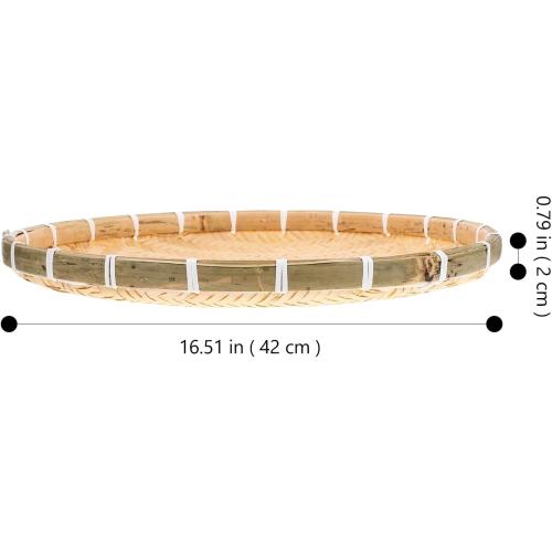 GANAZONO Bamboo Woven Tray Round Bamboo Basket for Food Storage Decorative Woven Container for Parties Homes and Restaurants