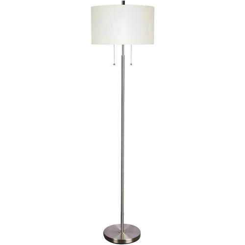 DEEPLITE Modern 2-Light Floor Lamp, Tall Standing Lamp with 2 Bulb Socket for Living Room Bedroom Office Bright Lighting, Brushed Nickel Body, White Lampshade