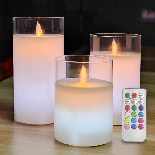 Multicolor Realistic LED Flickering Flameless Candles Color Change,Battery Operated with Remote Control and Timer Candle,Wax Pillar Candles,Velas Artificiales Para Decoracion Candles for Wedding