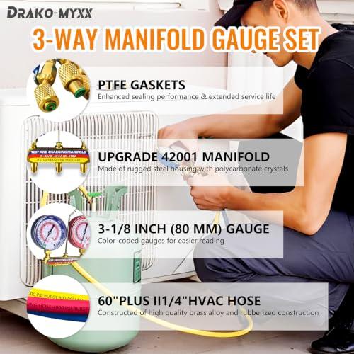 Upgrade 42201 Test & Charging Manifold with 3-1/8 (80 mm) Gauges Set