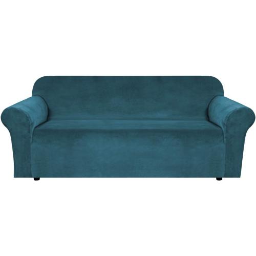 H.VERSAILTEX Stretch Velvet Sofa Covers for 3 Cushion Couch Covers Sofa Slipcovers Furniture Protector Soft with Non Slip Elastic Bottom, Crafted from Thick Comfy Rich Velour (Sofa 72'-90', Deep Teal)