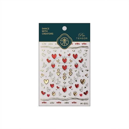 5D Embossed Heart Nail Stickers for Art - Gold Red Self-Adhesive Valentine's Day Decals - Golden Design for Women - Nail Supplies Decorations Accessories