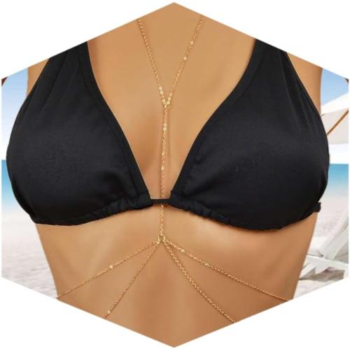 14K Gold Plated Body Chain for Women, Rhinestone Layered Belly Waist Chain, Adjustable Crossover Bikini Bra Body Jewelry with Extension Chain
