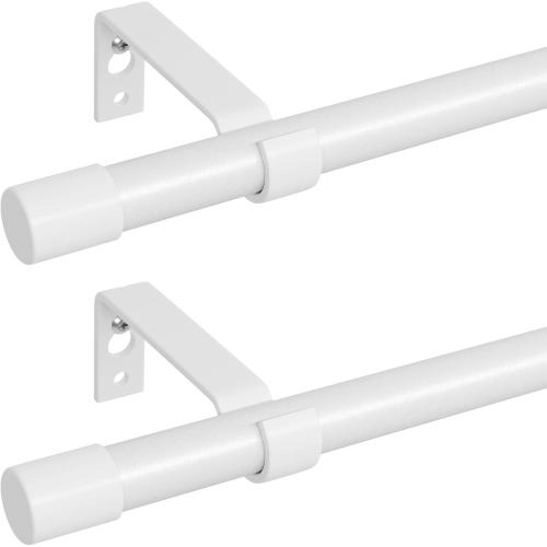 2 Pack White Curtain Rods for Windows 48 to 84 inch, Heavy Duty Adjustable Window Curtain Rod for Living Room, 5/8 inch Diameter Metal Standard Drapery Rod Set with Bracket, Easy Install - White