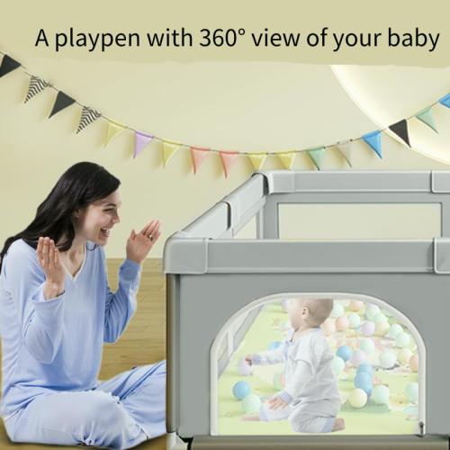 Baby Playpen, Play Pens for Babies and Toddlers, Mini Baby Fence Play Area,Safe Anti-Fall Play Yard with Gates, Small Playpen for Babies with Breathable Mesh, with Pull-Up Ring(Grey, 36 x36) MAY HAVE MISSING PIECES