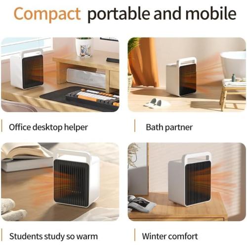 Space Heater, 900W Portable Electric Space Heater, Multiple Safety Quiet Mini Heater, 2 Modes PTC Ceramic Fast Safety Heating Heater for Office Bedroom Home Desktop