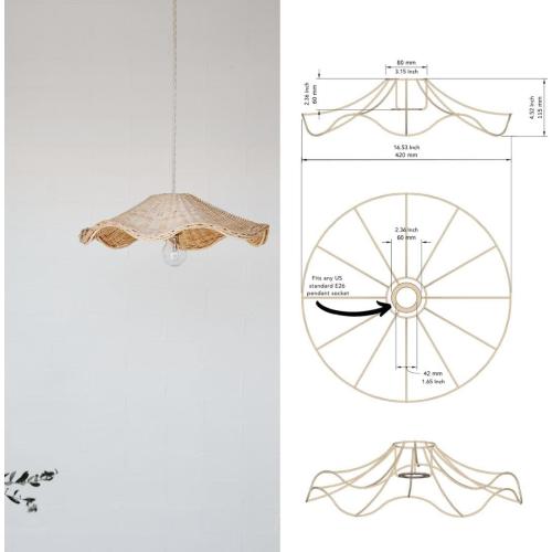 BEBE BASK Hand Woven Rattan Lamp Shade - Unique Wave Wicker Lamp Shade - 17 x 5 Inch - Unique Boho Lamp Shade - Rattan Light Shade - Rattan Pendant Light Shade - Wicker Pendant Light Shade