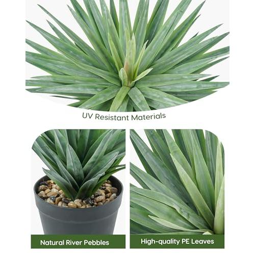Velener Artificial Agave Plant in Black Pot with Real Stone Pebbles, Large Fake Agave Plant for Indoor and Outdoor-27 inches Tall, 126 Leaves