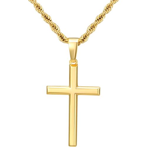 SWEETV 18K Gold Over 925 Sterling Silver Cross Necklace for Men/Women, Stainless Steel Cuban/Rope Chain Cross Pendant 18-24 inch, Religious Jewelry Gifts for Men