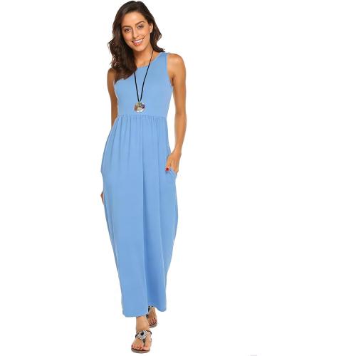 SIZE LARGE Women's Summer Sleeveless Striped Flowy Casual Long Maxi Dress with Pockets