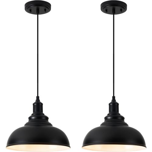 2 Pack Farmhouse Pendant Light Black Pendant Lights Kitchen Island Industrial Adjustable Hanging Barn Lamp Pendant Lighting Over Island Sink Light Fixtures
