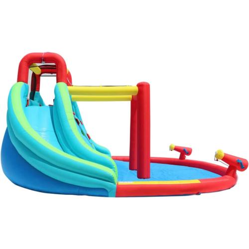 Inflatable Waterfall Aqua Park with Pool and Slides and Cannons. L 14.8' x W 14.4' x H 7.5'