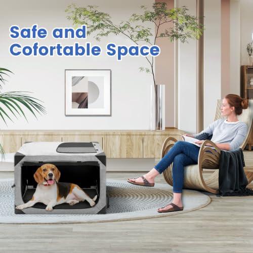 Dog Crate,36x25x25 Inch Large Dog Crate for Large or Medium Dogs, Portable and Foldable Design of Dog Cage, Perfect for Travel or Home Use, Dog Kennel with 2-Door and Durable Mesh Windows, Light Grey