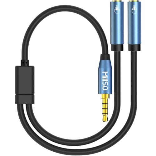 MillSO Headset Splitter for 2 TRRS Headphones or Mics - 3.5mm Jack Adapter TRRS 4-Pole Splitter Male to 2 Dual Female Adapter