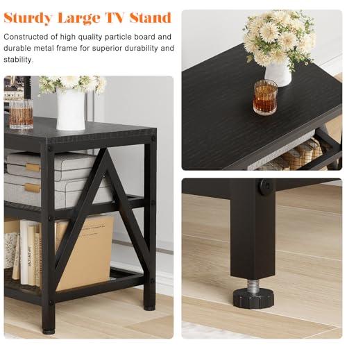 TV Stand for TVs up to 60 Inch, 43 Long Industrial TV Console Table with 3-Tier Storage Shelves, Entertainment Center for Living Room, Bedroom (Black)
