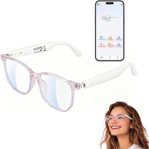 Bluetooth Smart Glasses for Women,Mic & Speakers (White-Pink)