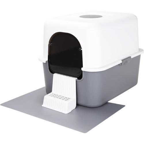 Sfozstra Grey Enclosed Cat Litter Box - Top & Front Entry | PP Material, Lift-Off Buckle Lock, High Sides, Odor Control Deodorizer, Sand Pedal, Carry Handle, for Cats Under 8 Lbs‼️incomplete missing accessories ‼️