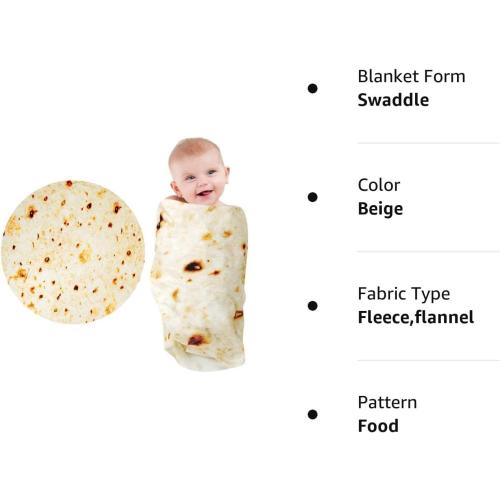 Burrito Baby Blanket, Tortilla Swaddle Blanket, Taco Blanket for Newborn Toddler, 285 GSM Soft Flannel Wearable Wrap Funny Gifts for Baby Shower & First Christmas Boy Girl 0-3 6 9 Months