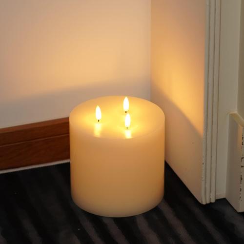 Amagic 6x6 Extra Large Flameless Candles with 3 Wicks, Battery Operated Candles with Remote Control and Timers, 6 inch Diameter LED Pillar Candles, Real Wax, Ivory