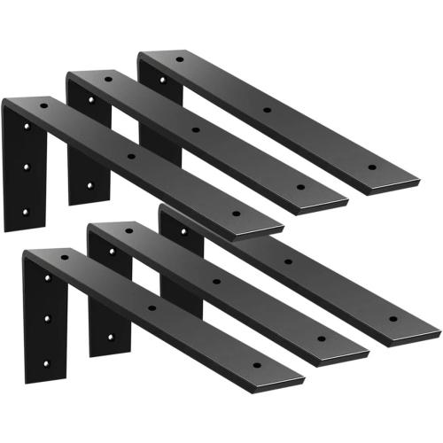 Countertop Support Bracket 6 Pack 18 inch Heavy Duty 3/8 Thick Black Granite Countertop Bracket 18x8x2.5 Shelf L Bracket Mantel Corbels for Quartz/Granite/Wood/Concret/Laminate Countertops