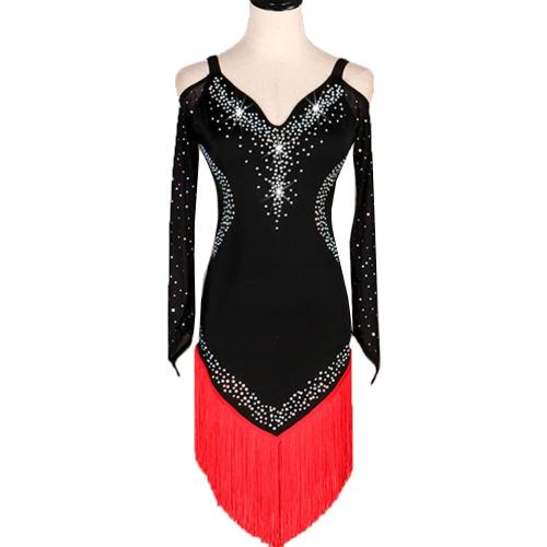 Latin Dance Dresses for Women Strapless Modern Salsa Competition Costume Rhinestone Tango Ballroom Performance Clothes