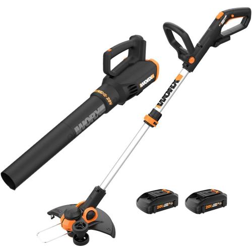Worx 20V String Trimmer Cordless & Edger 3.0   Leaf Blower Cordless with Battery and Charger Turbine, Black and Orange