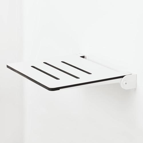 Seachrome 18 inch Silhouette Slimline Folding Wall Mount Shower Bench Seat, White Seat with White Frame