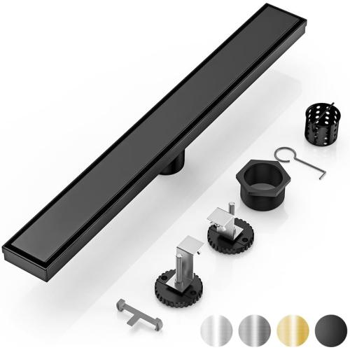DLONE Linear Shower Drain | 24 AISI 304 Stainless Steel Shower Drain, Matte Black Linear Drain with Tile Insert Panel & Adjustable Feet, Long Rectangle Shower Floor Drain in Bathroom, Balcony, etc