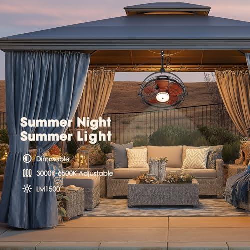 23 Waterproof Outdoor Ceiling Fan with Light, Outdoor Hanging Fan for Patio, 6-Speed & 3 CCT LED, Caged Ceiling Fan with Smart APP & Remote Control, Perfect for Gazebo, Pergola, Canopy
