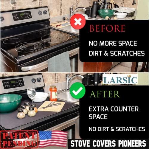 Larsic Stove Cover - Protects Electric Stove Washer Dryer Top. Anti-Slip Coating Waterproof Stove Gap Foldable Prevent Scratching, Expands Usable Space (36X21, Black)